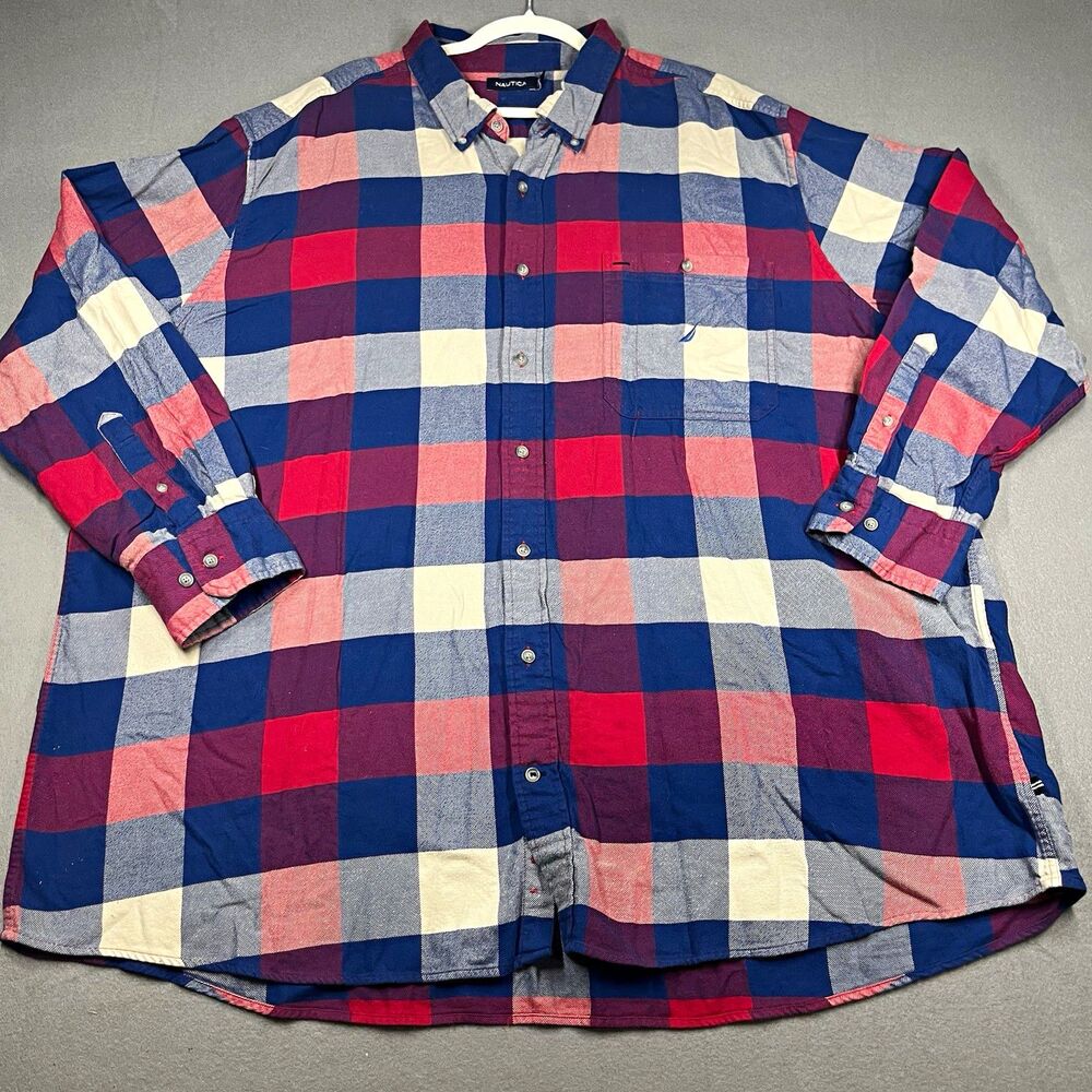 Nautica mens 4XL big & tall plaid cotton long sleeve button down shirt pockets